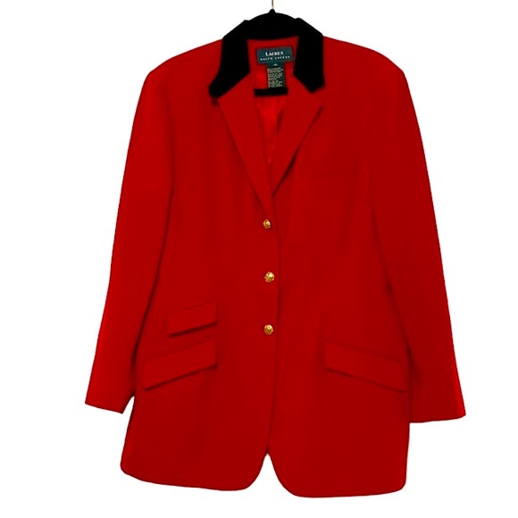 Lauren Ralph Lauren Jackets & Blazers - Lauren Ralph Lauren Vintage Red Riding Jacket Wool Blazer Black Velvet Lapel 16